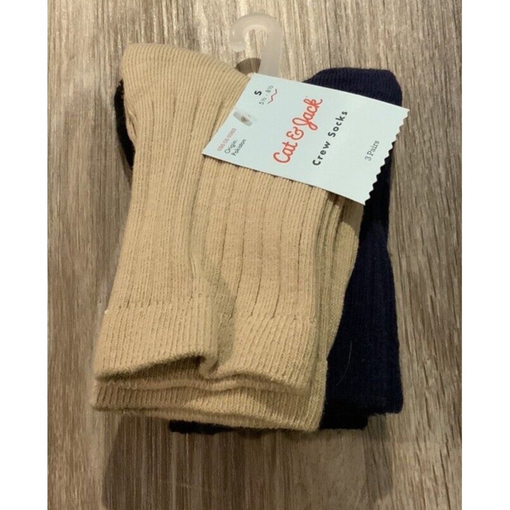 Cat & Jack Kids 3pk Dress Socks Tan/Navy/Black Size S